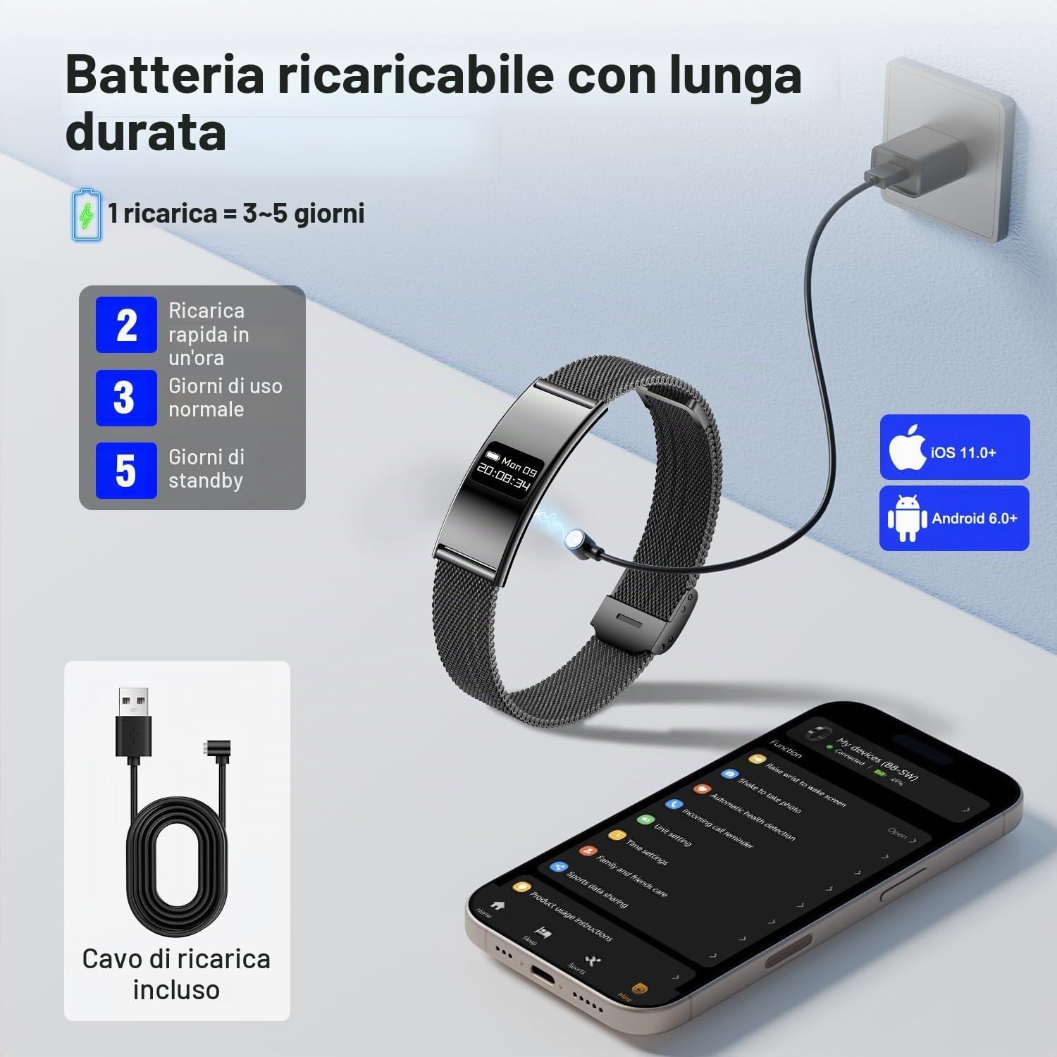 Detalle 2 de Fitness Tracker Smart Band Donna Uomo con Nx Wear: monitoraggio salute 24/7, SpO2 e sonno, IPX8