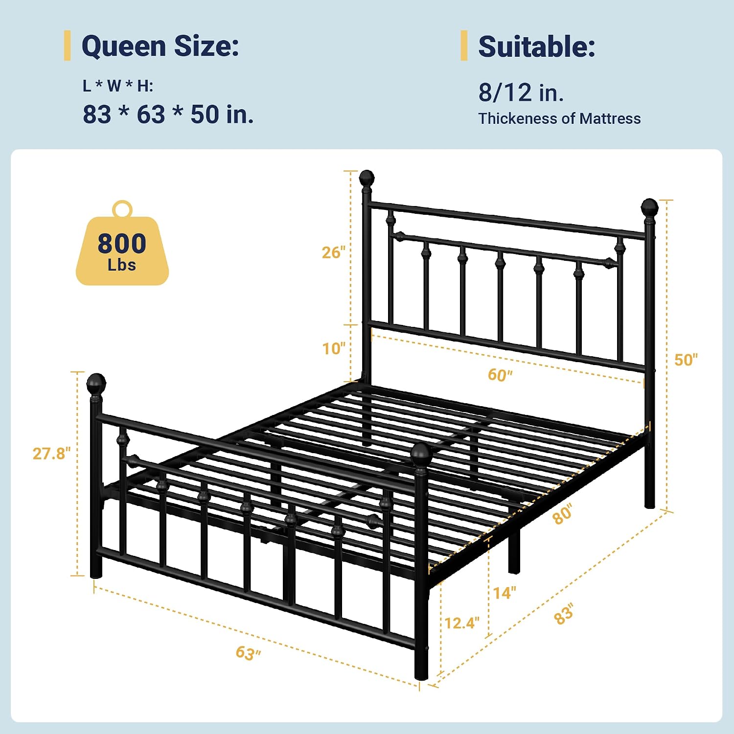 Detalle 2 de Allewie Metal Platform Bed Frame, Queen
