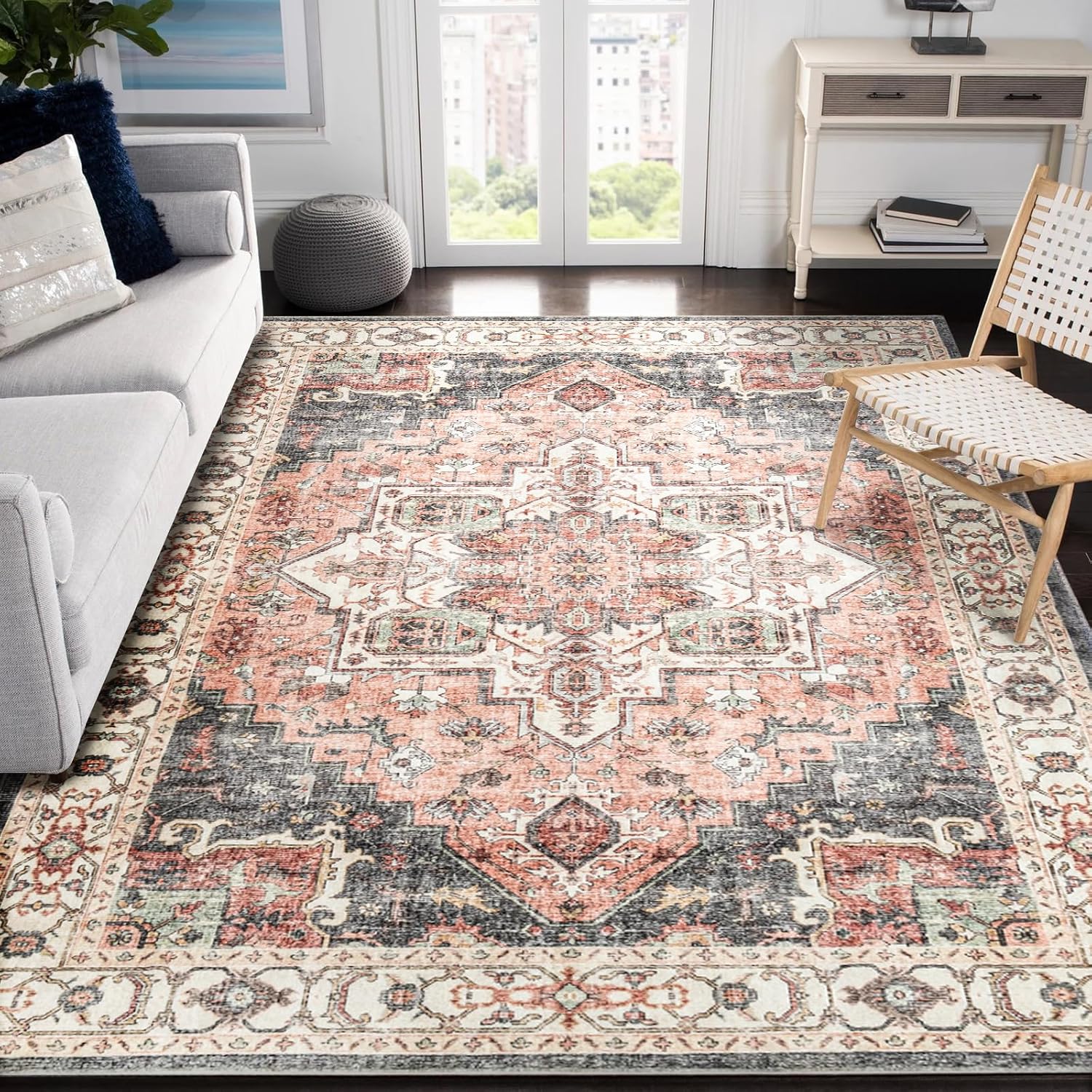 Detalle de Carvapet Hallway Runner Rug 150x210cm in grey with non-slip backing (washable microfiber)