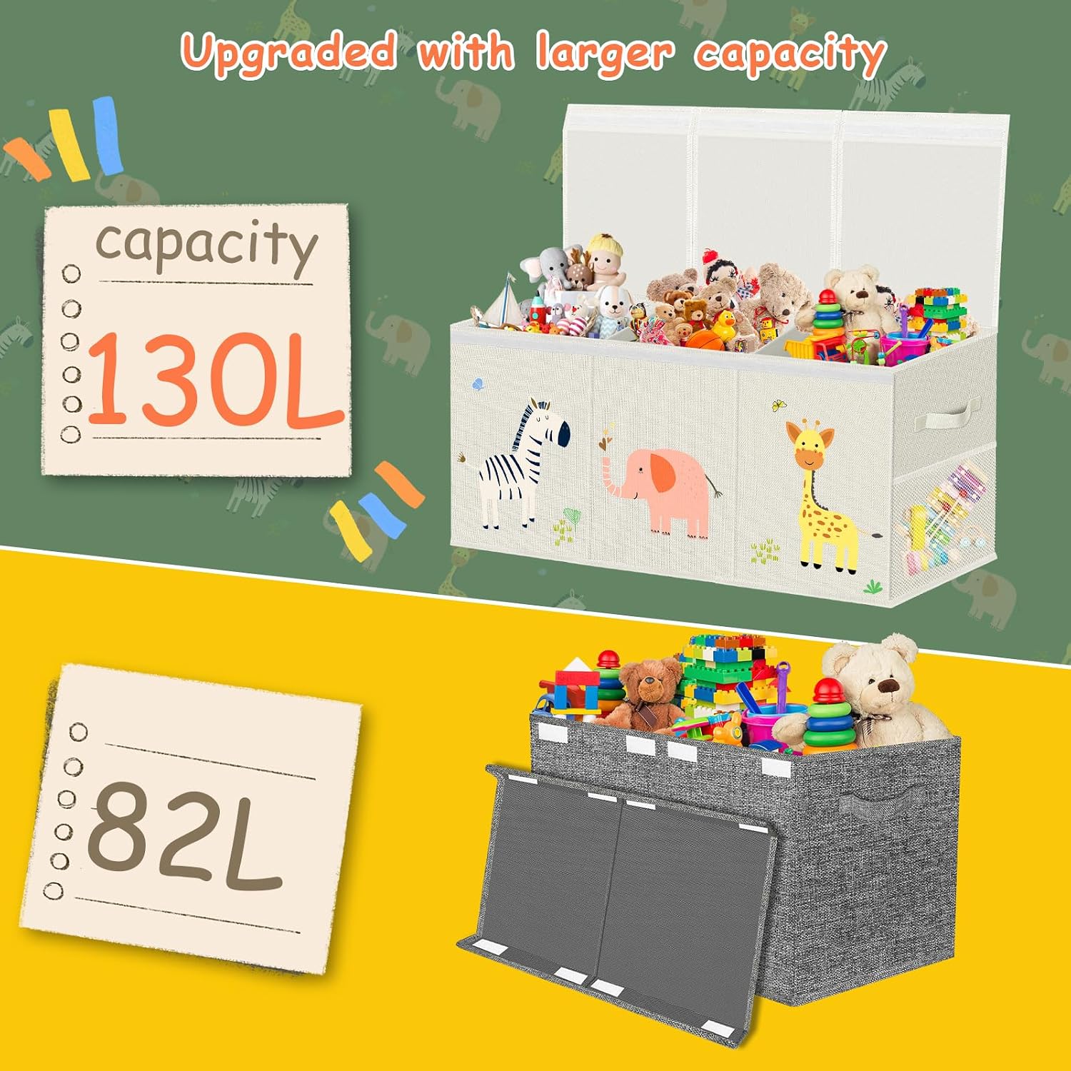 Thumbnail 2 de VERONLY Extra Large Collapsible Toy Box Storage for Kids (Beige) – 130 L, with Lid, Handles and 3 Compartments