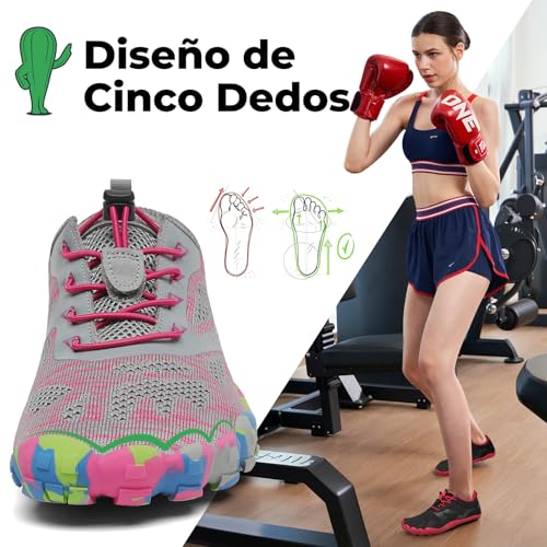 Thumbnail 2 de SAGUARO Mujer Barefoot “Five Toes” Smart II (rosa/gris) – zapatillas minimalistas con puntera wide y suela de cero caída