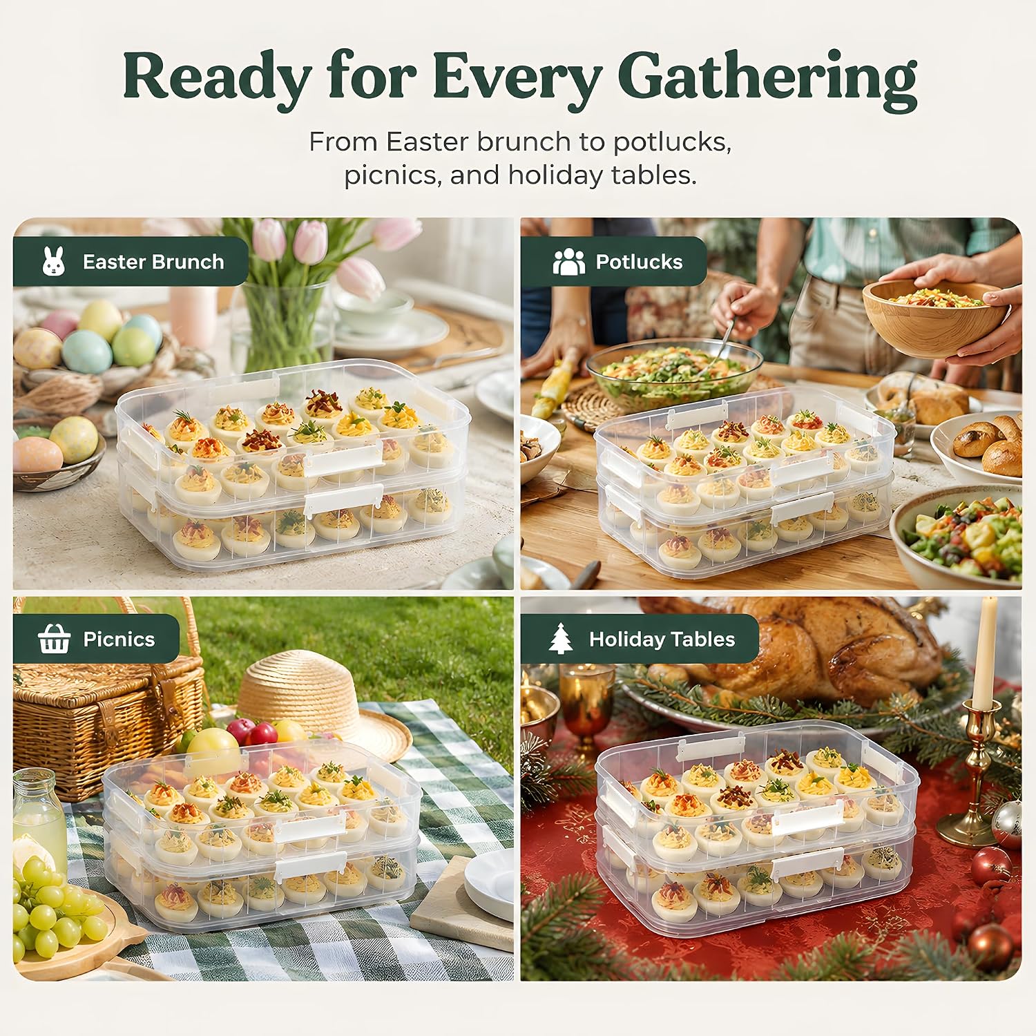 Thumbnail 6 de Splotiva 36-Slot Deviled Egg Carrier, 2-Tier BPA-Free PP, Green
