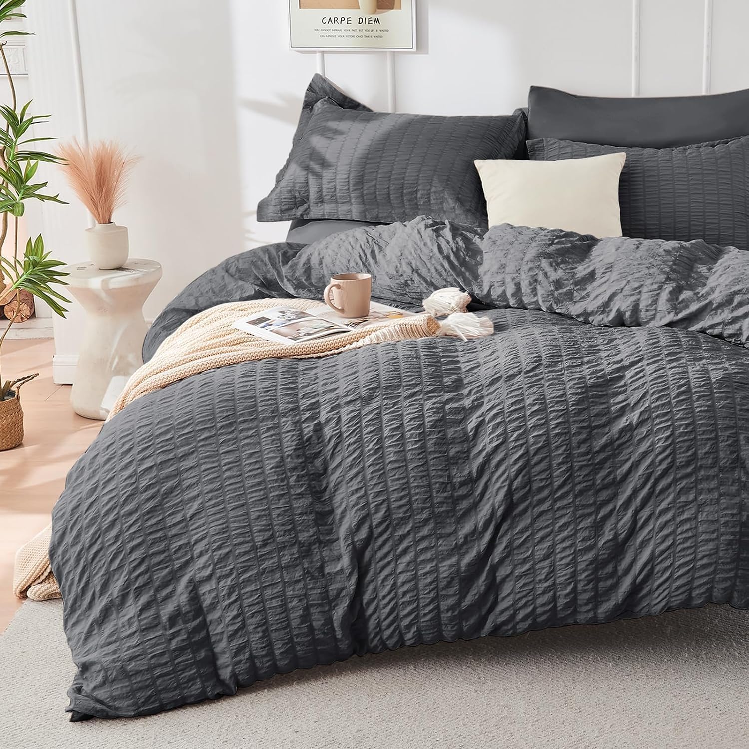 Detalle 2 de HYMOKEGE Queen Seersucker Comforter Set 7pc