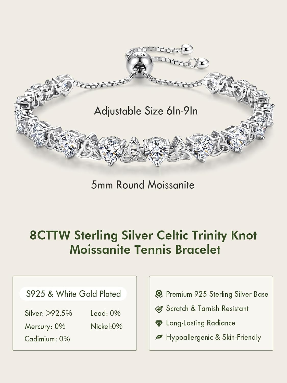 Detalle 2 de MystiqueMark Moissanite Tennis Bracelet, 925 Sterling Silver