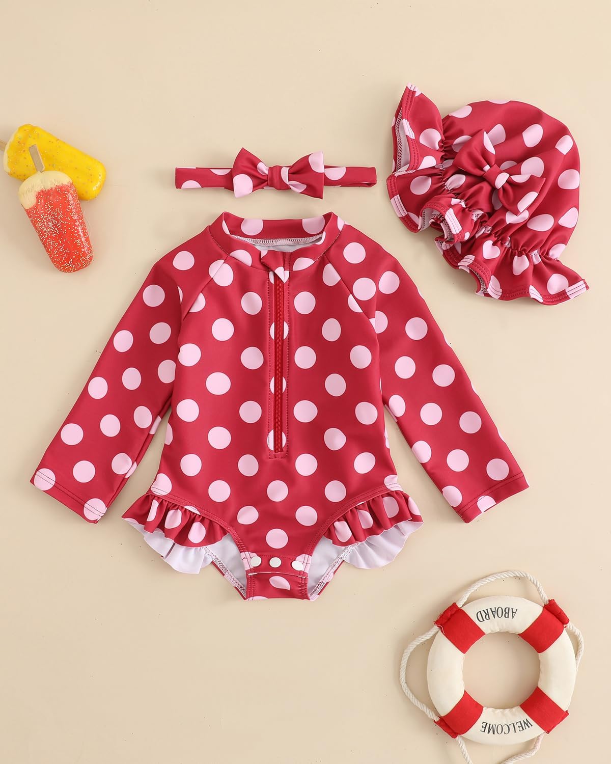 Thumbnail 3 de Baby Swimsuit Girl Newborn 3-Piece Set (0M–3T) long sleeve rash vest with hat & headband