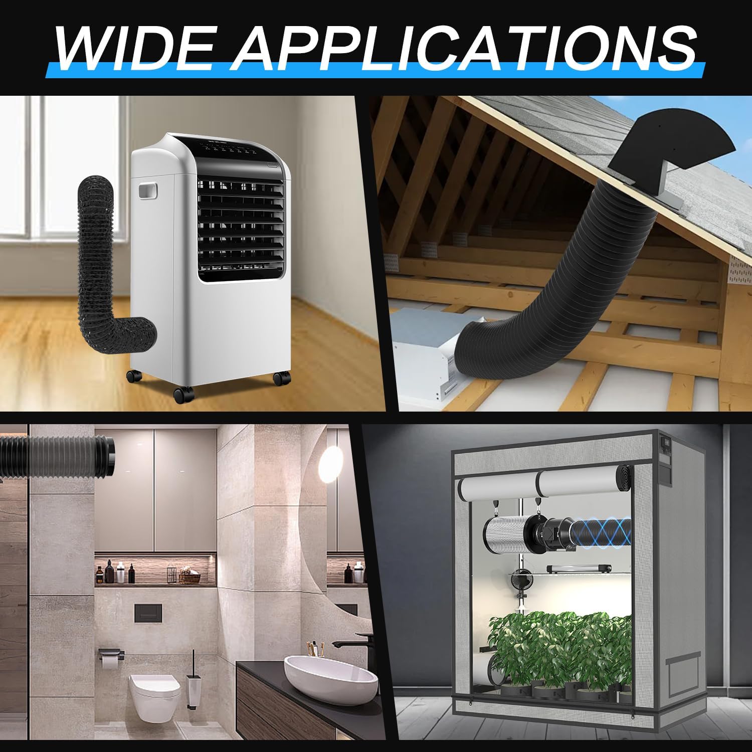 Thumbnail 6 de Aygrochy Schwarz PVC Abluftschlauch 150 mm, 3 m – Lüftungsschlauch für Abluftsysteme (Abluft, Trockner, Mobile Klimaanlage)