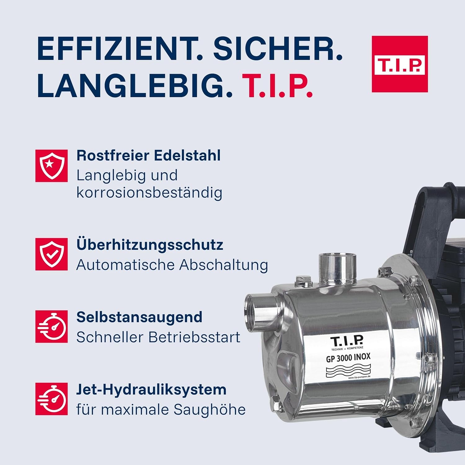Detalle de T.I.P. GP 3000 INOX – Edelstahl-Gartenpumpe mit 2950 l/h, 42 m Förderhöhe und 550 W