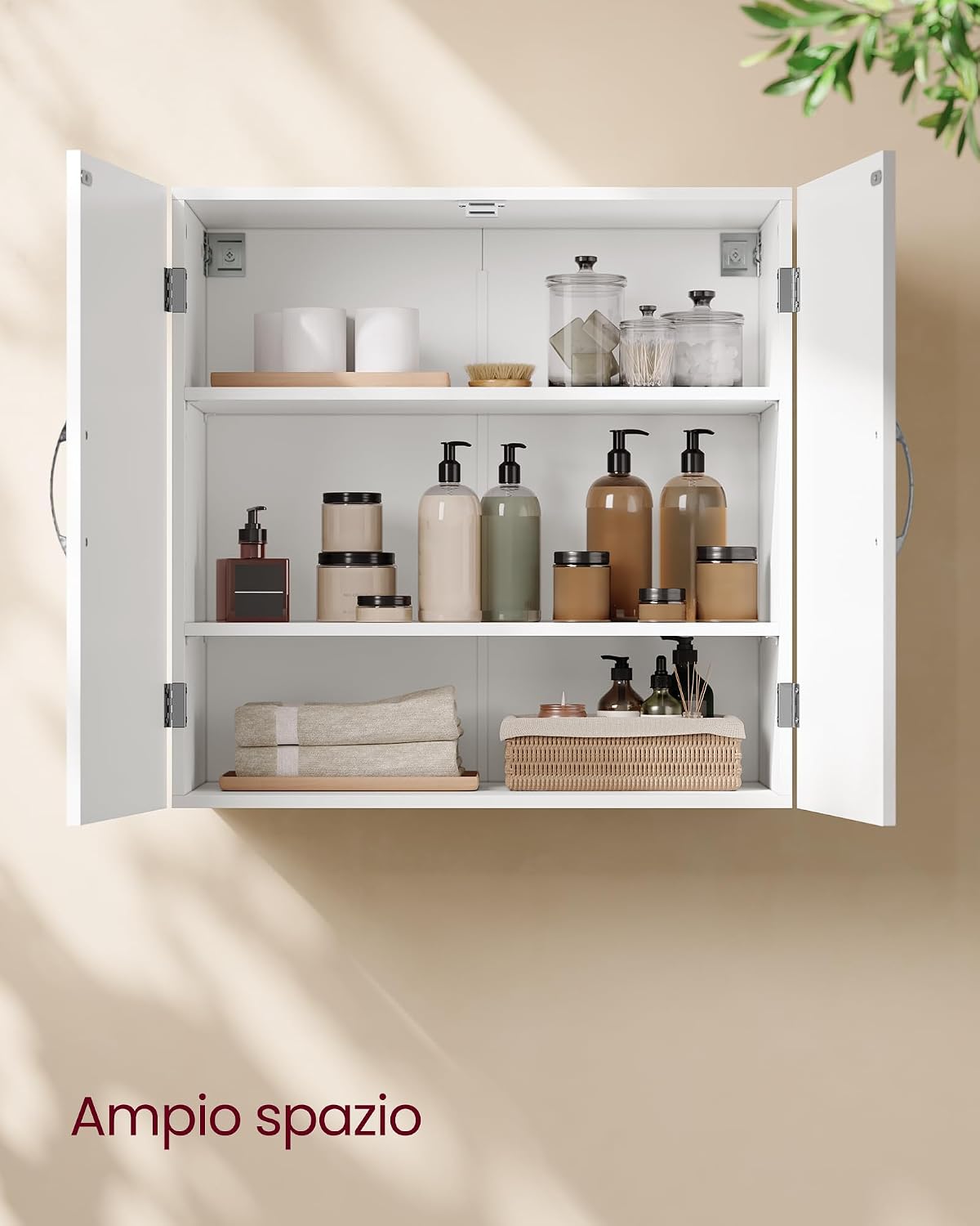 Detalle 1 de VASAGLE BBC321W01: armadietto pensile da bagno sospeso bianco nuvola 30 x 60 x 60 cm con ripiani regolabili