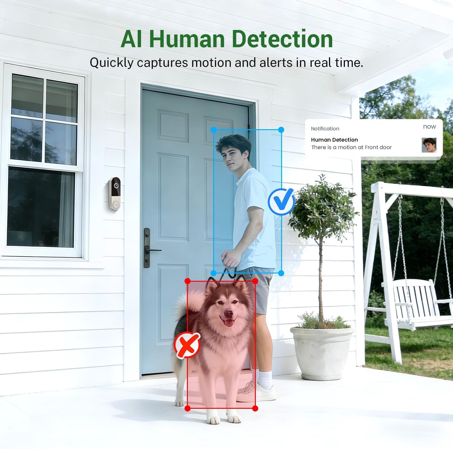 Thumbnail 4 de Wynoxian 1080P Wireless Door Security Camera — AI Detection, Night Vision and Battery Powered Indoor/Outdoor Safety