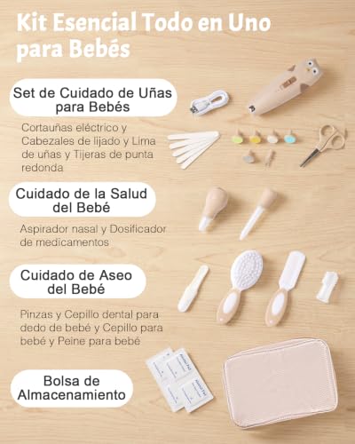Detalle de Lictin Kit Higiene Bebe-25 en 1 Ecargable Lima Electrica Uñas Bebe Set