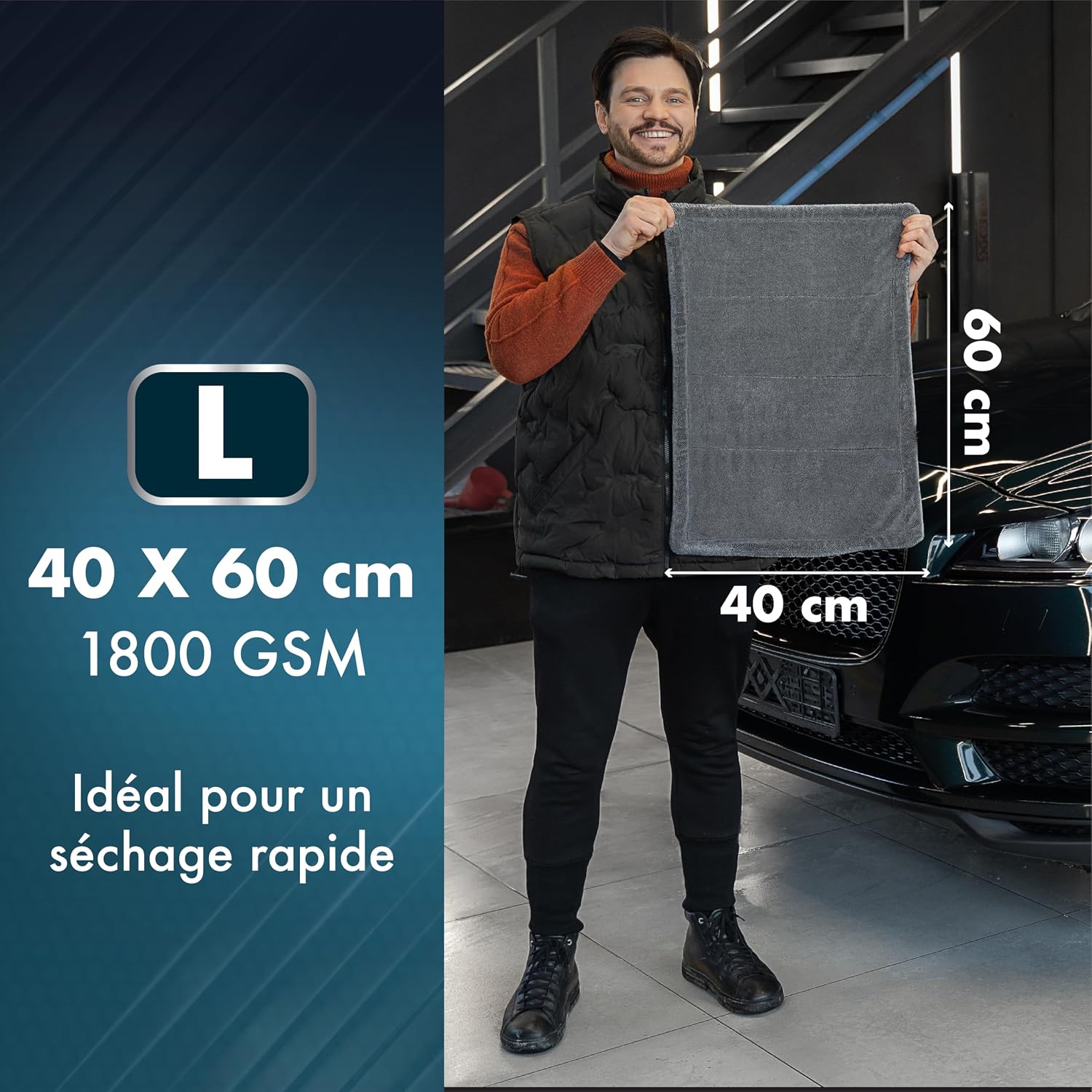 Detalle de ZENAKIO Chiffon Microfibre Voiture Séchage L 40x60 cm – 1800 g/m², sans traces