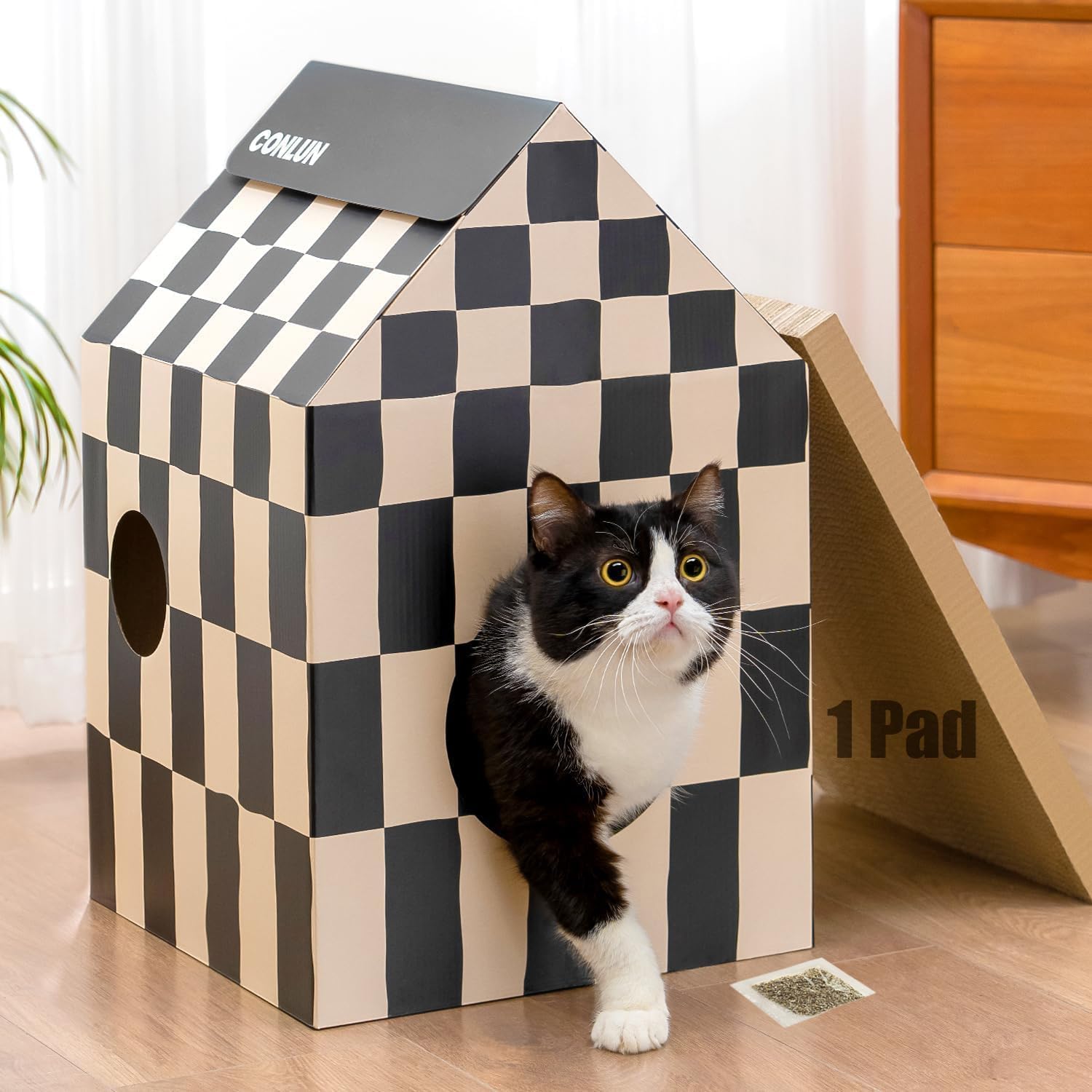 Detalle de Conlun Cardboard Cat House medium with scratcher 🐱