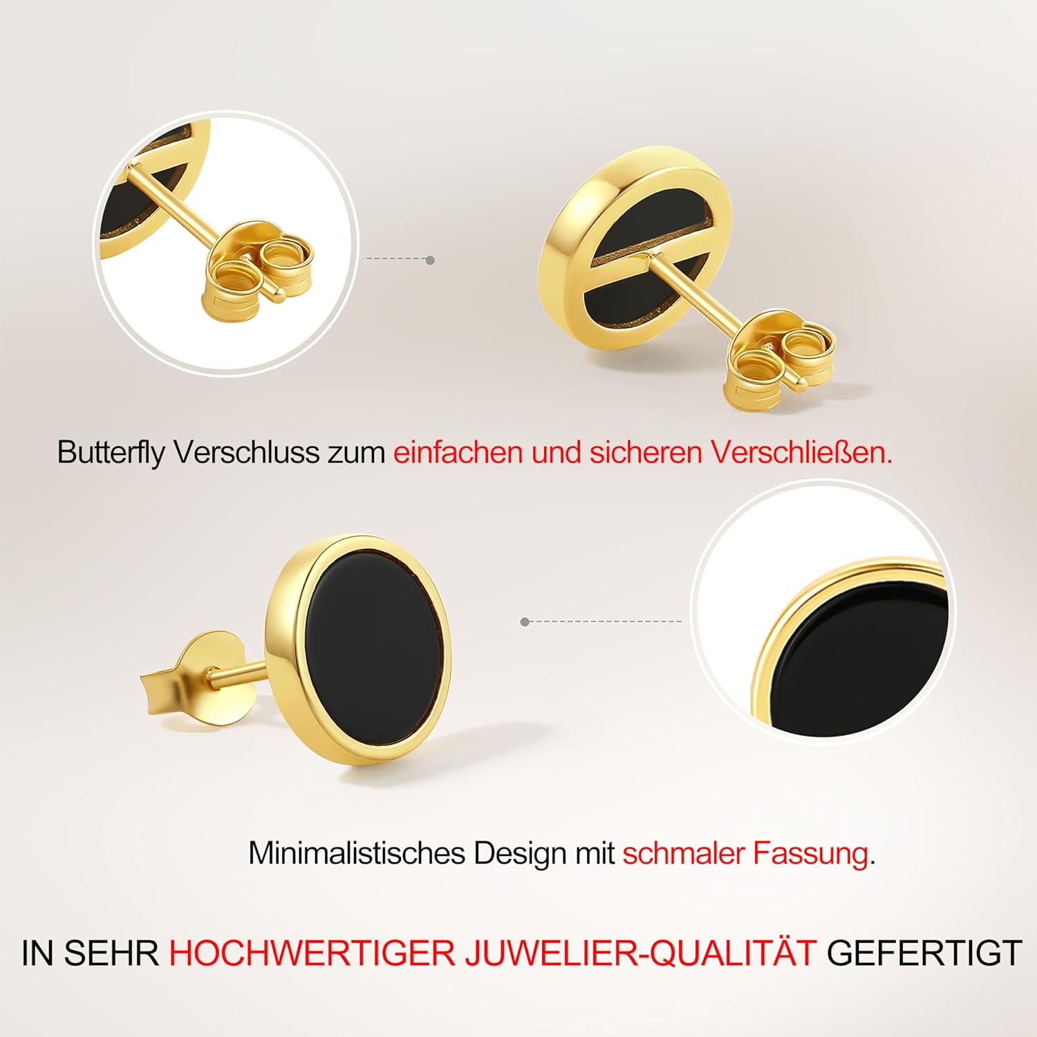 Detalle de ZHOU LIU FU 925 Sterling Silber Ohrstecker mit schwarzem Achat (Echter Silber), Schwarz – für Damen & Herren, rund