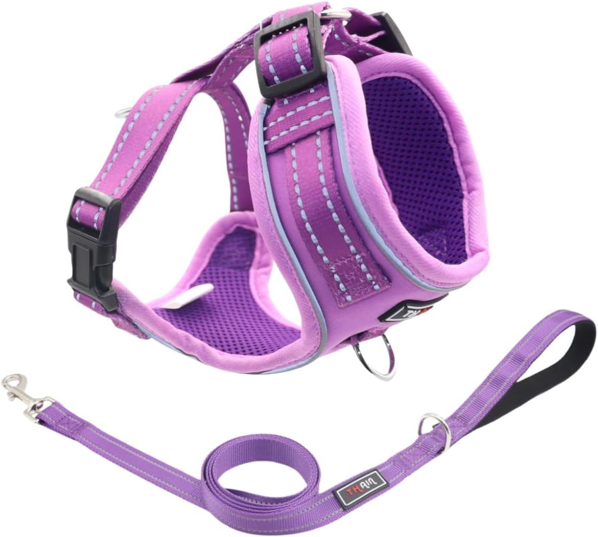 Detalle de THAIN Reflective Dog Harness & Leash Set (No-Pull, Adjustable) – Solid Purple, Size S