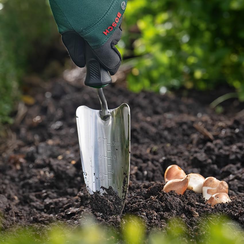 Detalle de Bosch pala para plantar jardín, acero inoxidable, ergonómica