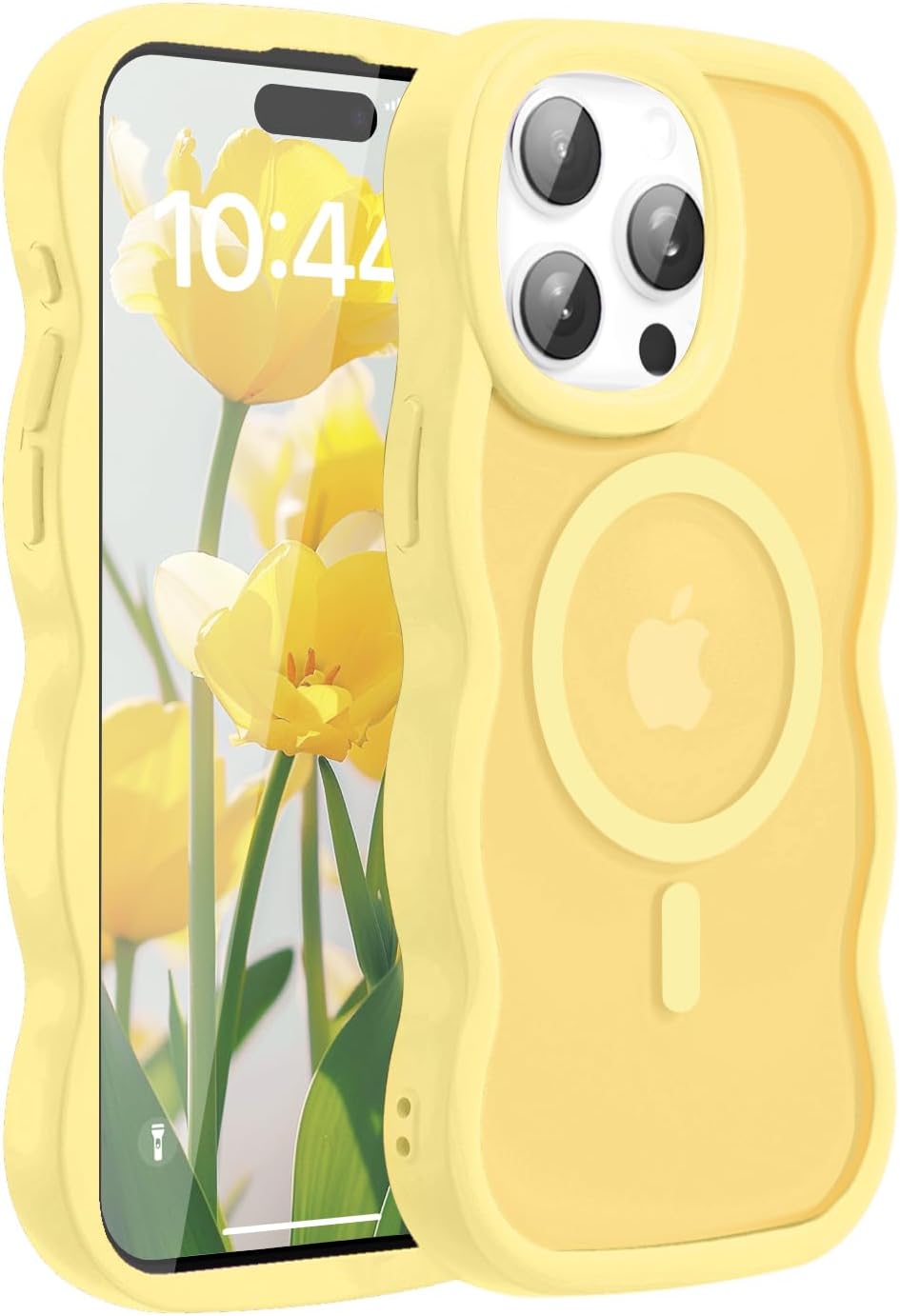 Detalle de Amzfield Magnetic Case for iPhone 15 Pro Max (Yellow) – Wavy Frame, MagSafe Compatible, Shockproof