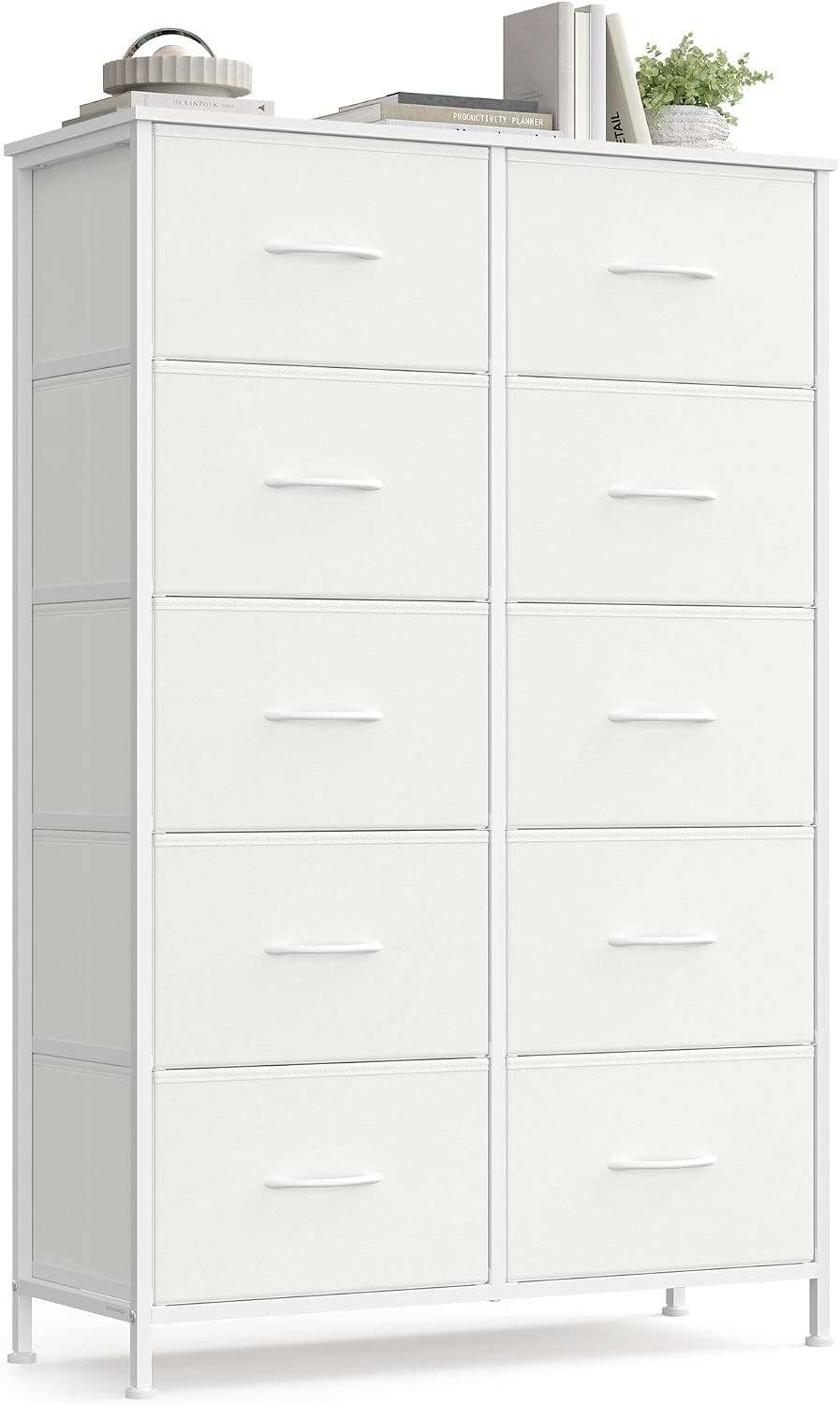 Detalle de SONGMICS LGS125WH01 byrå med 10 lådor i molnvit och snövit