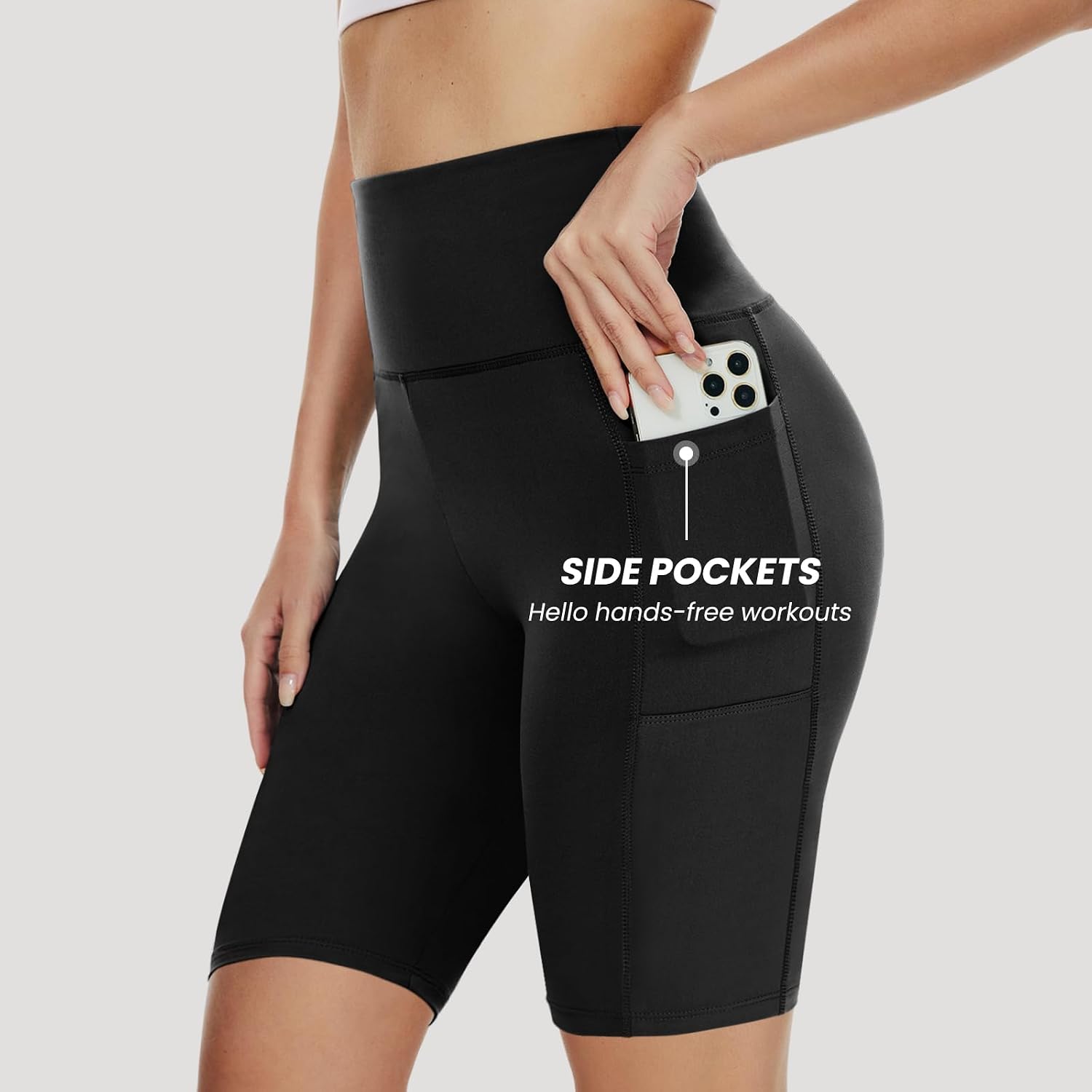 Detalle 2 de Yolix 3-Pack Women’s 8" Biker Shorts (High Waisted, Tummy Control) – Black