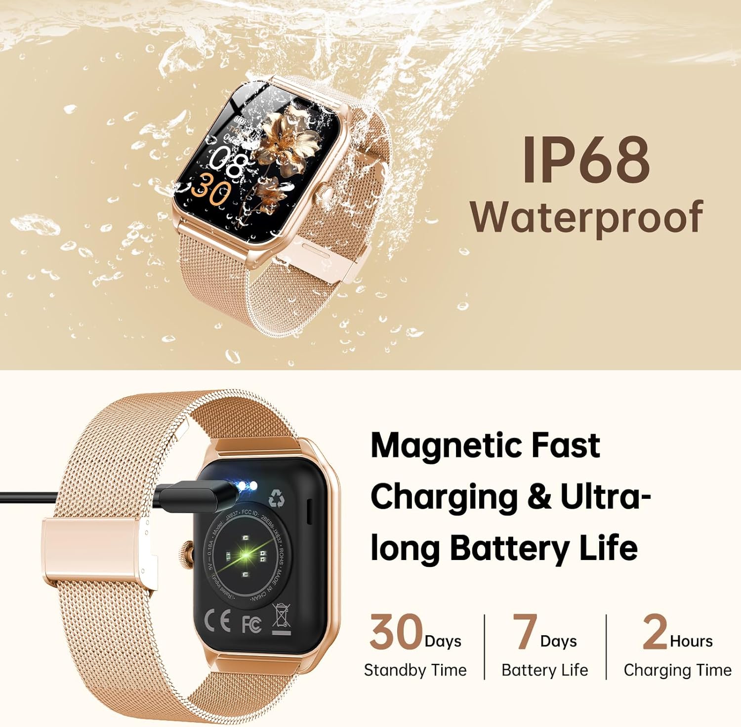 Thumbnail 5 de taopodo Smartwatch Damen mit Telefonfunktion (1,85" Touchscreen) Fitness Tracker in Roségold – IP68