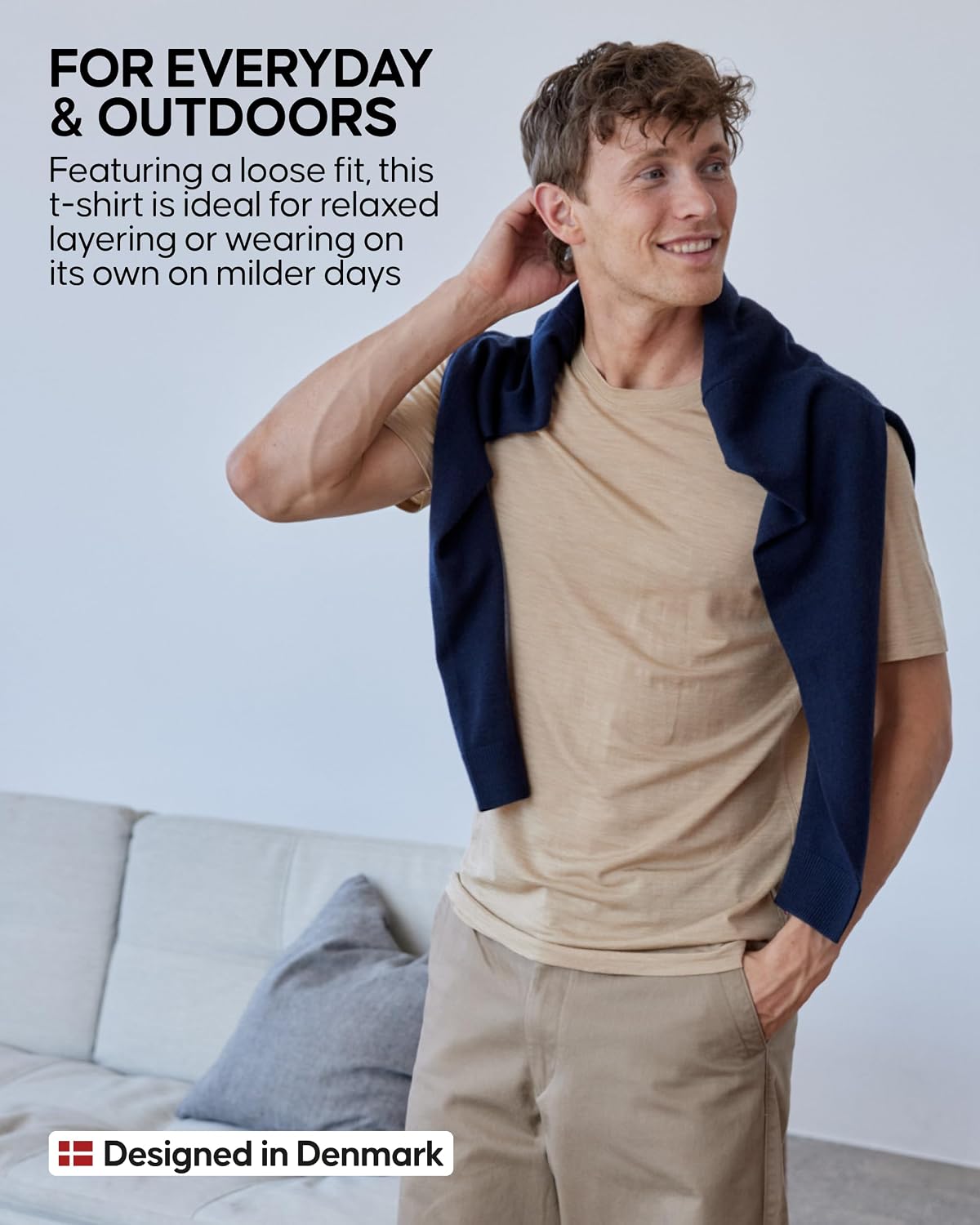Detalle de DANISH ENDURANCE 100% Merino Wool T-Shirt for Men, Lightweight and Breathable