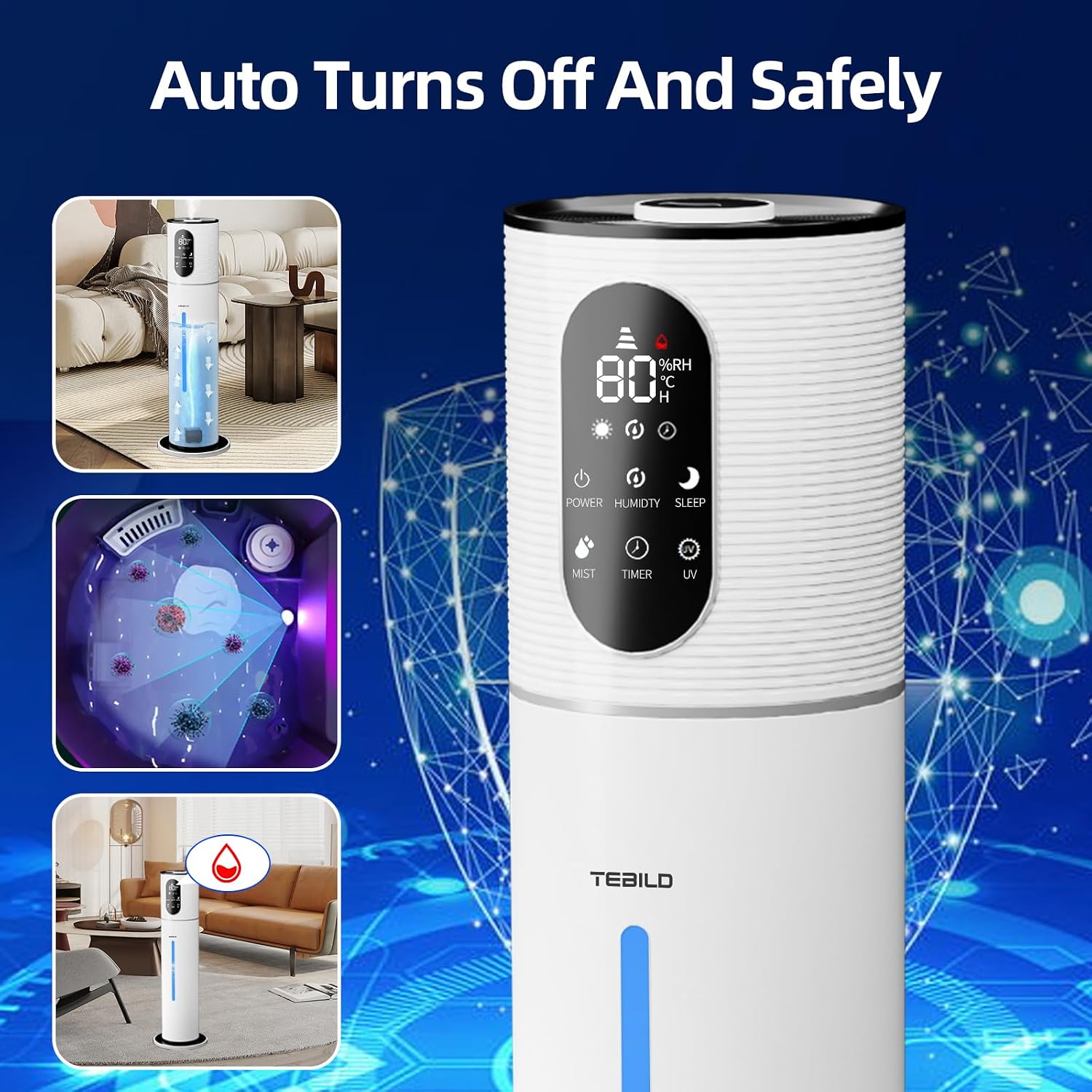 Detalle 2 de Tebild H2008 Ultrasonic Cool-Mist Humidifier, 9 L Top-Fill, Remote Control