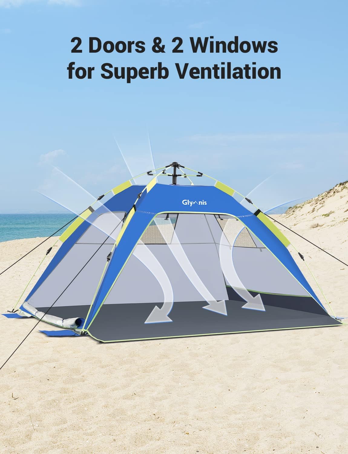 Thumbnail 4 de Glymnis Pop Up Beach Tent 3-4 Person – Instant, UV Protected Sun Shelter