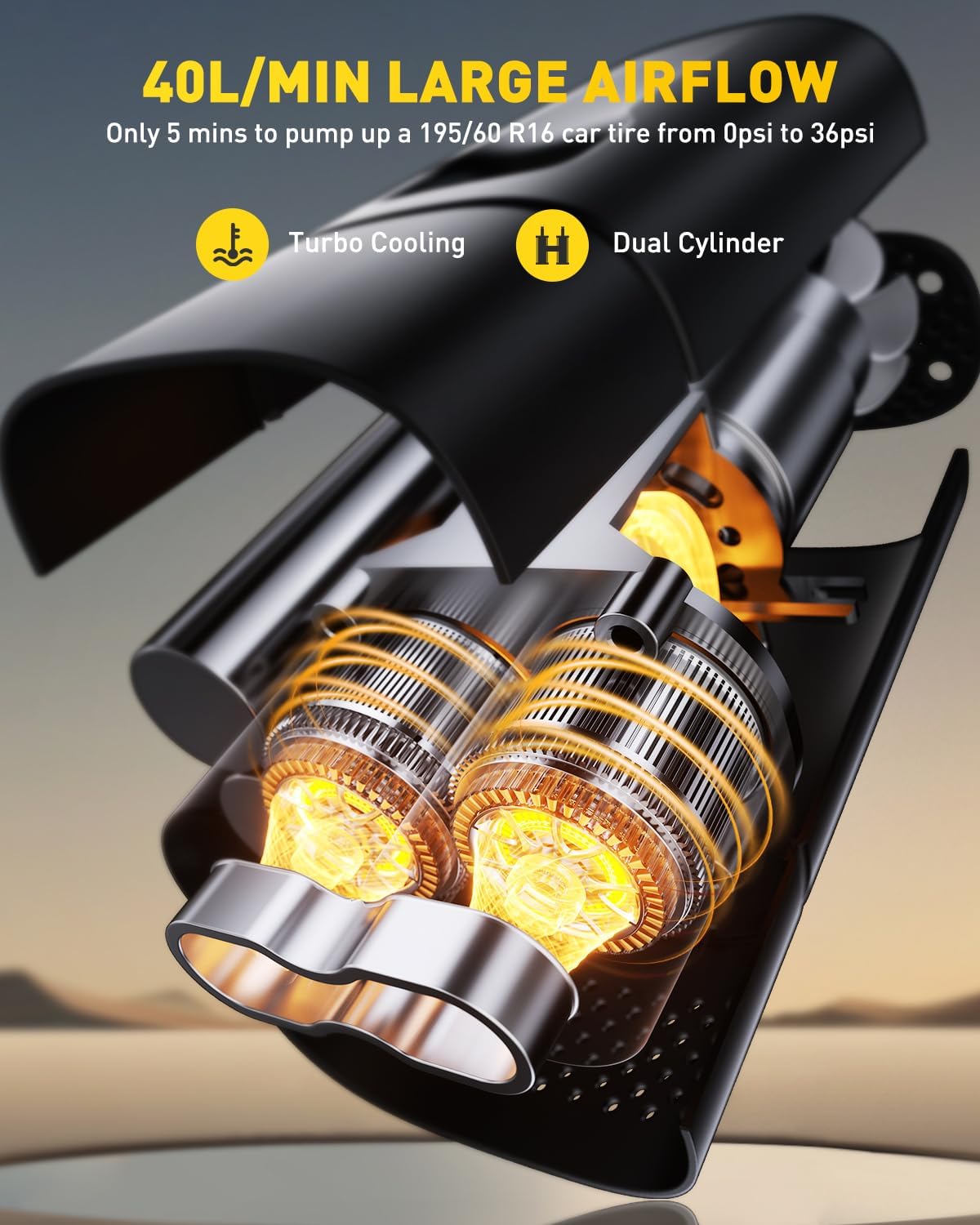 Thumbnail 2 de AUXITO AS1 Pro Portable Tire Inflator (150 PSI) with Digital Gauge and Dual-Cylinder Air Compressor