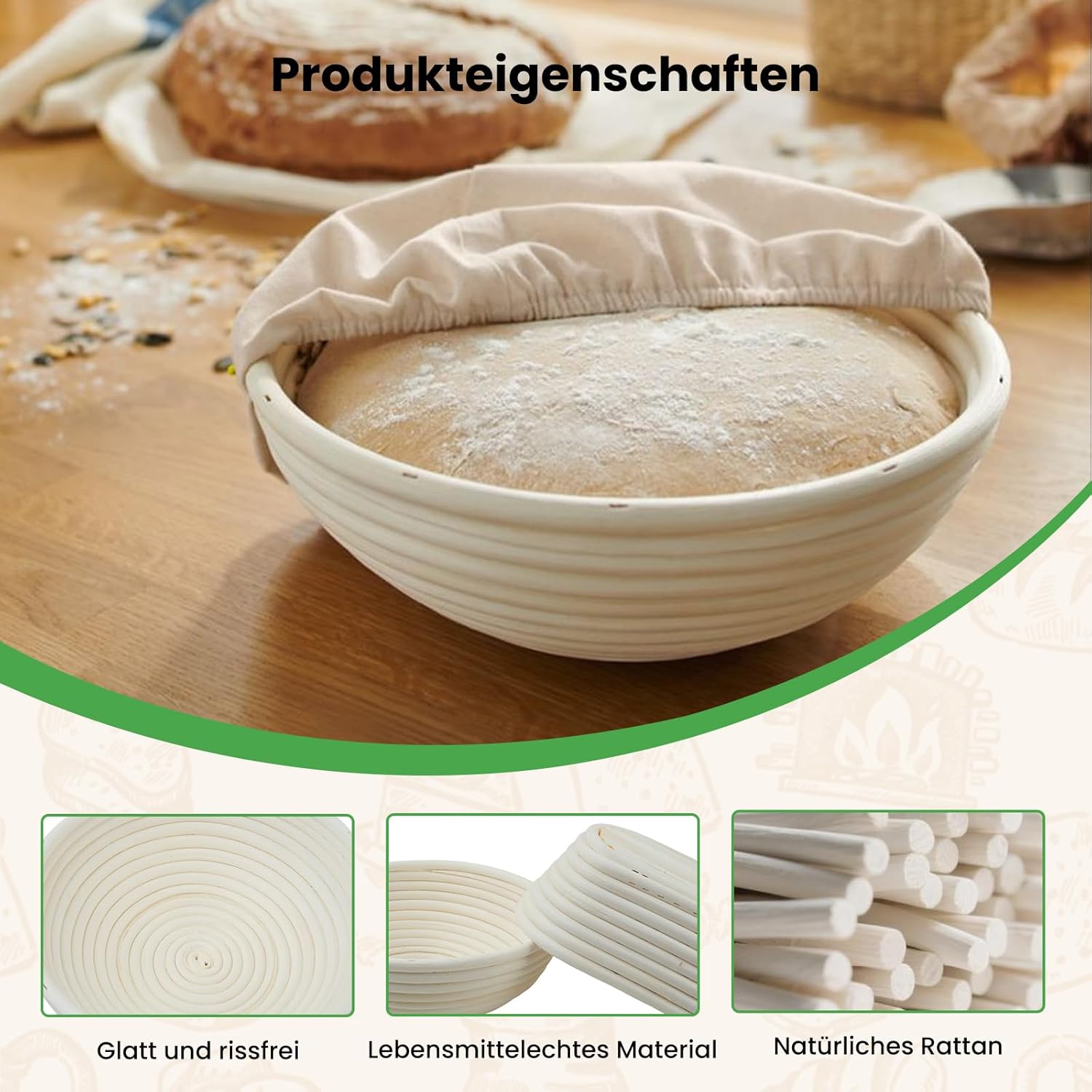 Detalle de GEEKHOM Sauerteig Starter Set mit 2 Gärkörben – Komplettes 14-teiliges Backzubehör für Anfänger