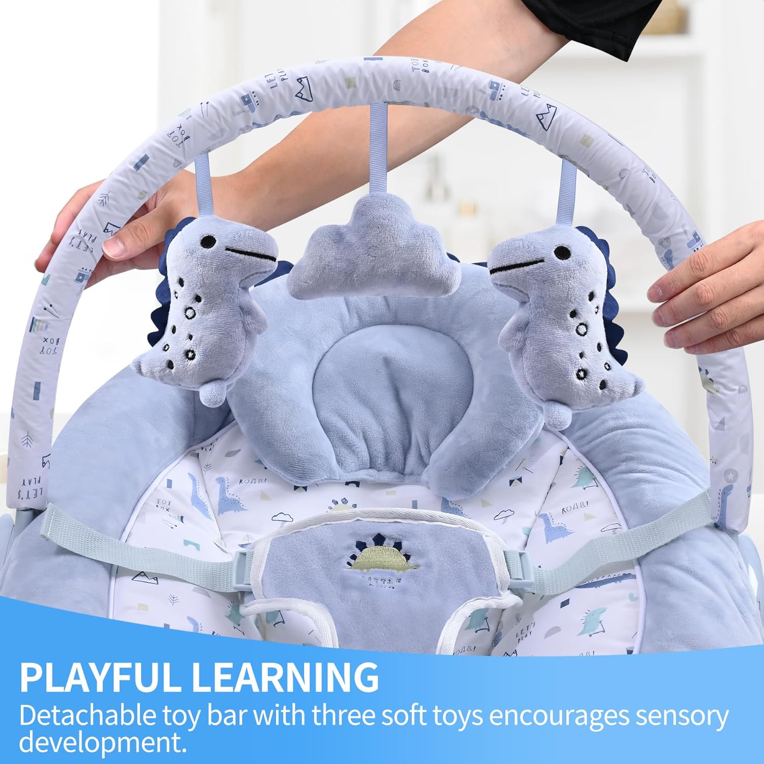 Thumbnail 5 de LADIDA Soft Light Blue Baby Bouncer with Soothing Vibrations and Music