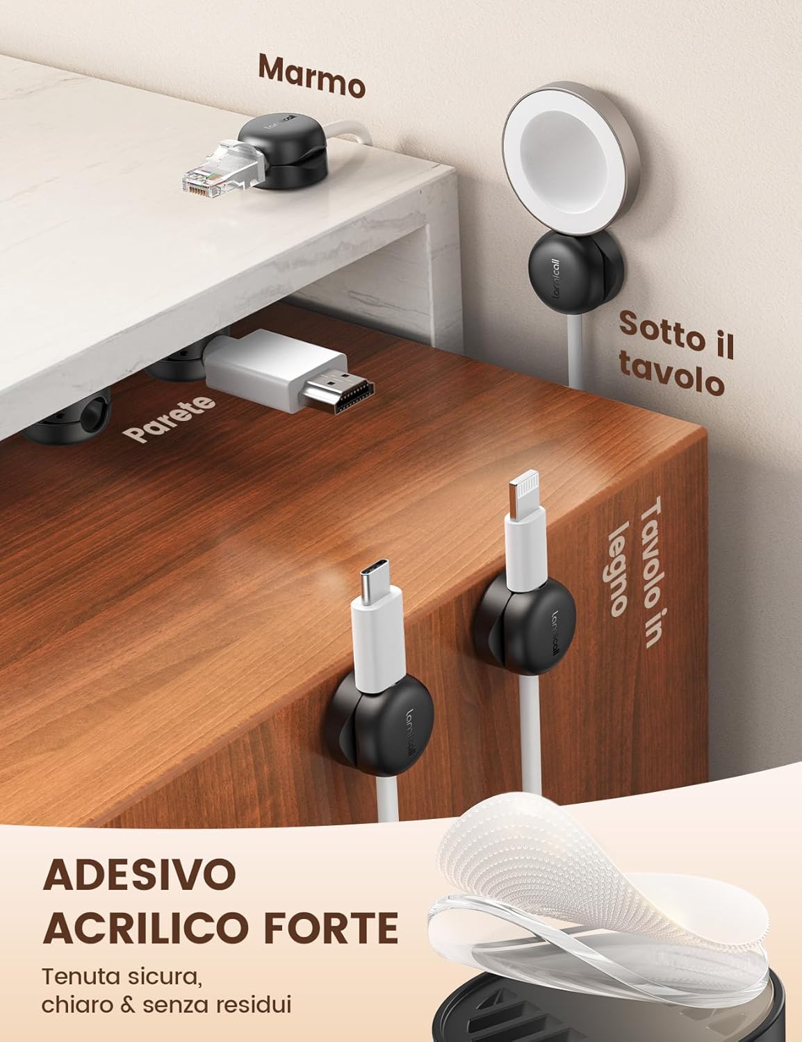 Detalle de Lamicall Clip per cavi salvaspazio 8 mm, set 6 pezzi