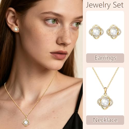 Detalle de Aliyoham 14K Gold Plated Pearl Necklace and Earrings Set