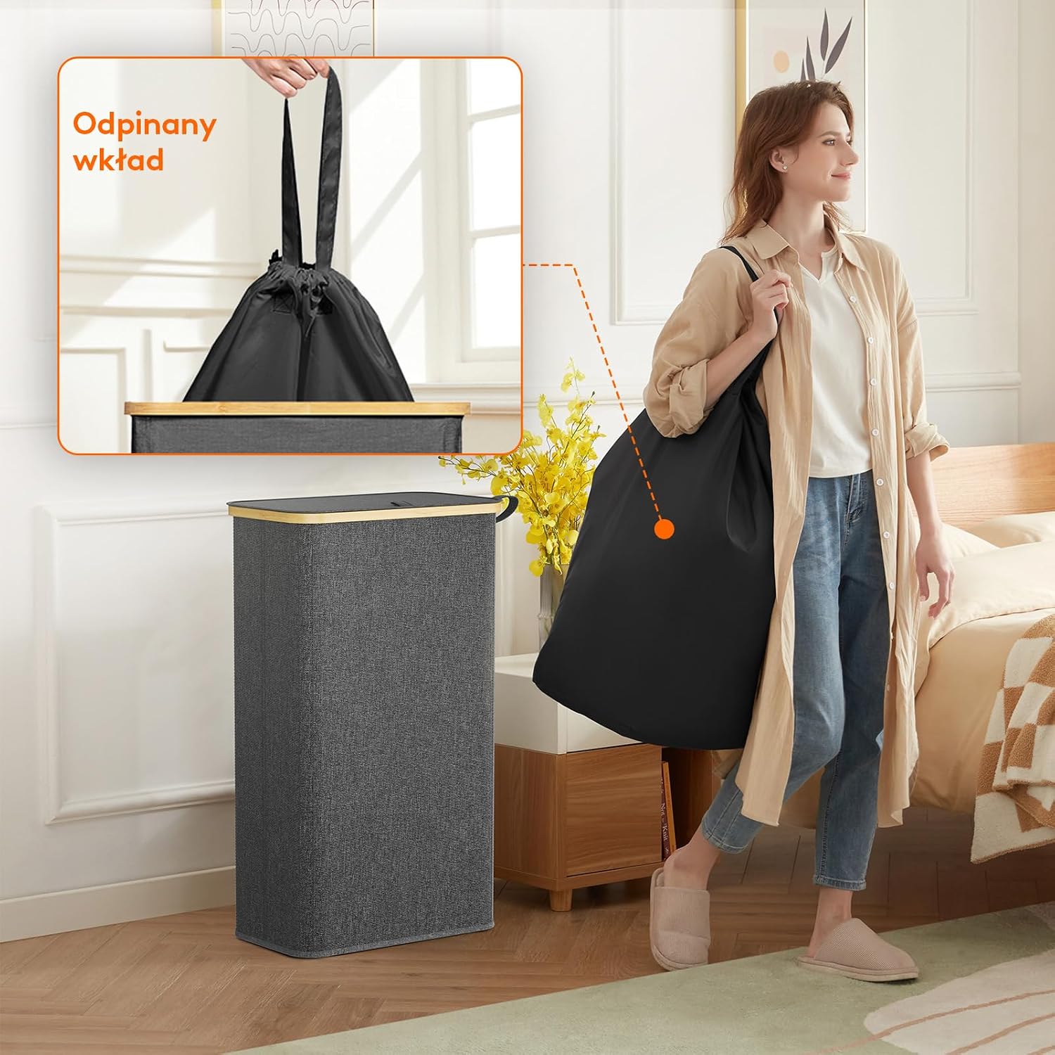 Detalle 2 de Lifewit LH23177.03DY.V1.M01 – wąski kosz na pranie 75 l z pokrywą