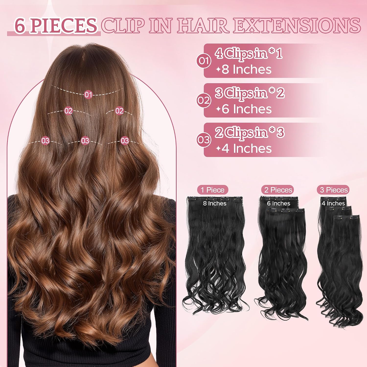 Thumbnail 2 de SEGO 55CM Extension à Clip Synthétique 150g – 6 Pièces pour Cheveux Bouclés, Noir Foncé
