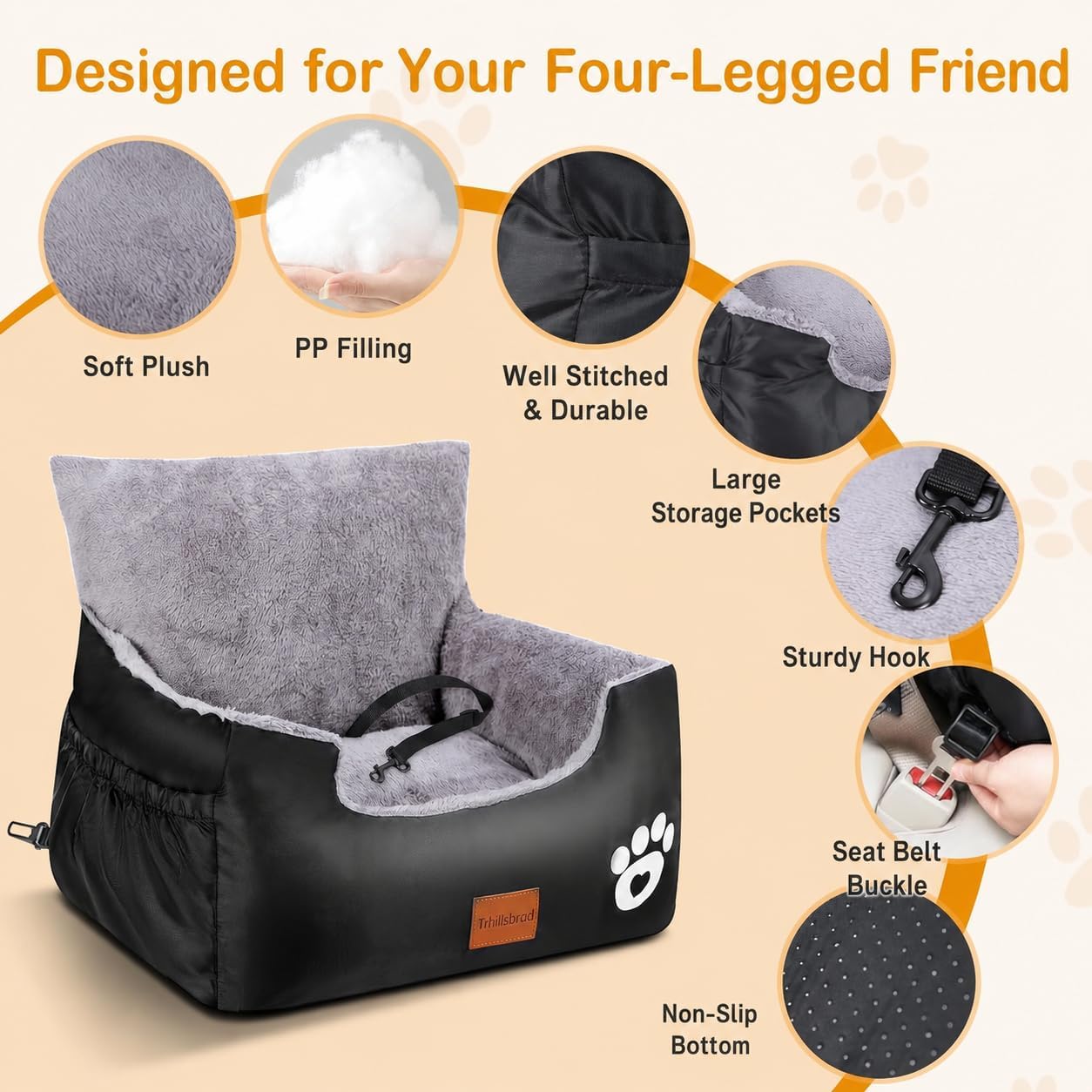 Thumbnail 2 de Dog Booster Car Seat for Small to Medium Dogs under 11 kg – 70 × 60 × 45 cm