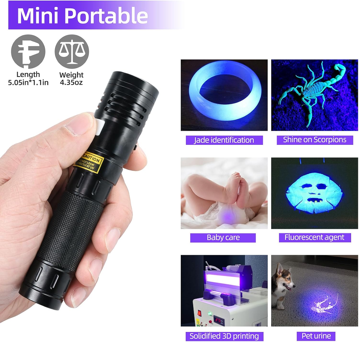 Detalle de DARKBEAM lampe de poche UV 395nm 20W – 3 LED USB-C, rechargeable et étanche IPX65