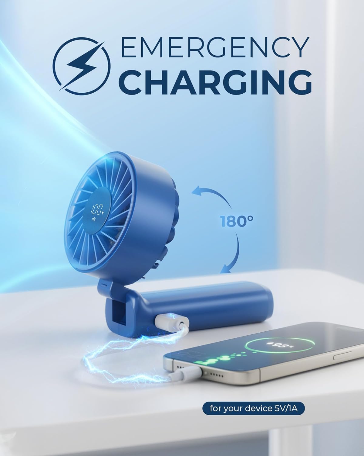 Thumbnail 3 de Peiyuu Handheld Fan: 4000mAh Portable Fan with 6 Speeds and 180° Foldable Design