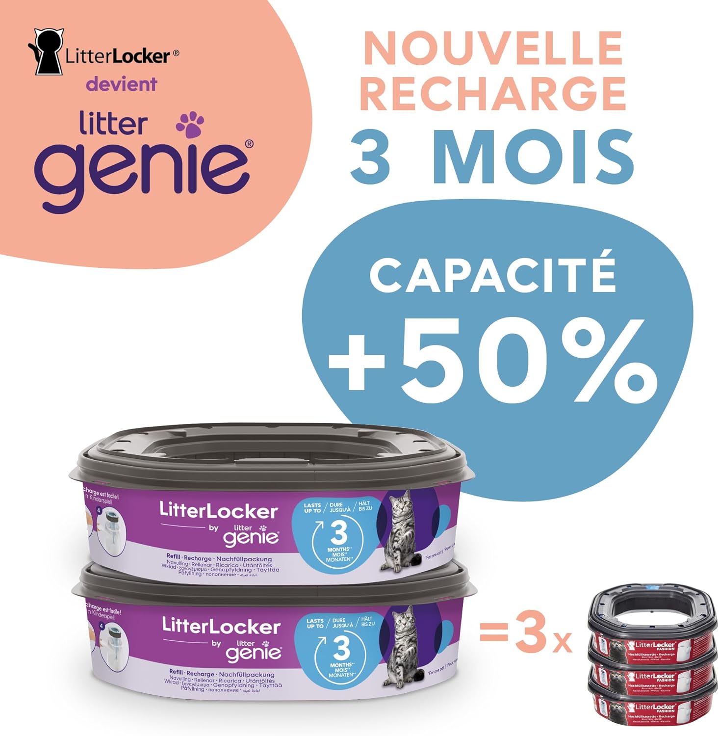 Detalle de Litter Genie Lot de 3 recharges XL super capacité octogonales pour poubelle LitterLocker et Fashion