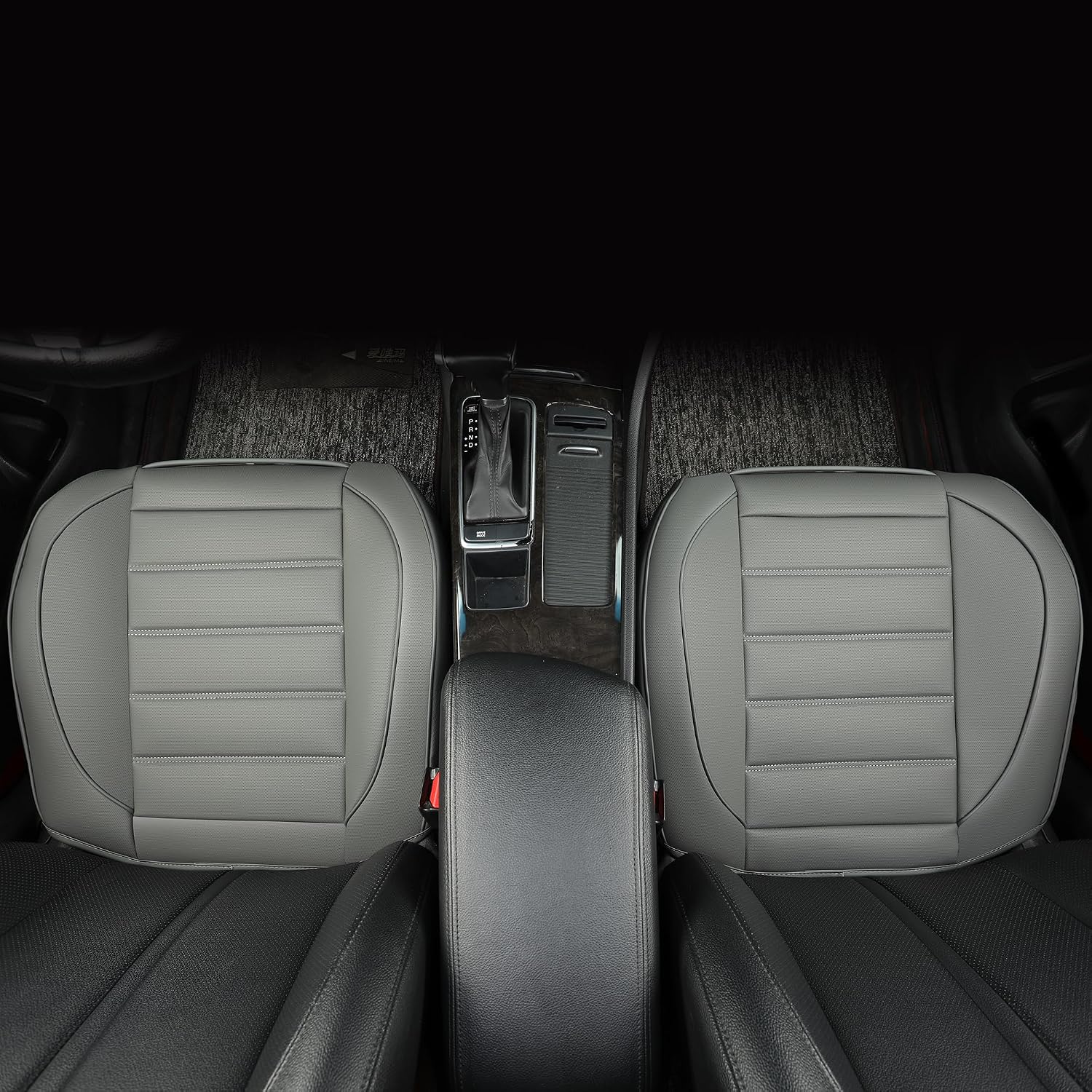 Detalle 2 de Vankerful 2 Pack Leather Front Car Seat Covers (Grey) – bottom seat cushion protectors with anti-slip edge