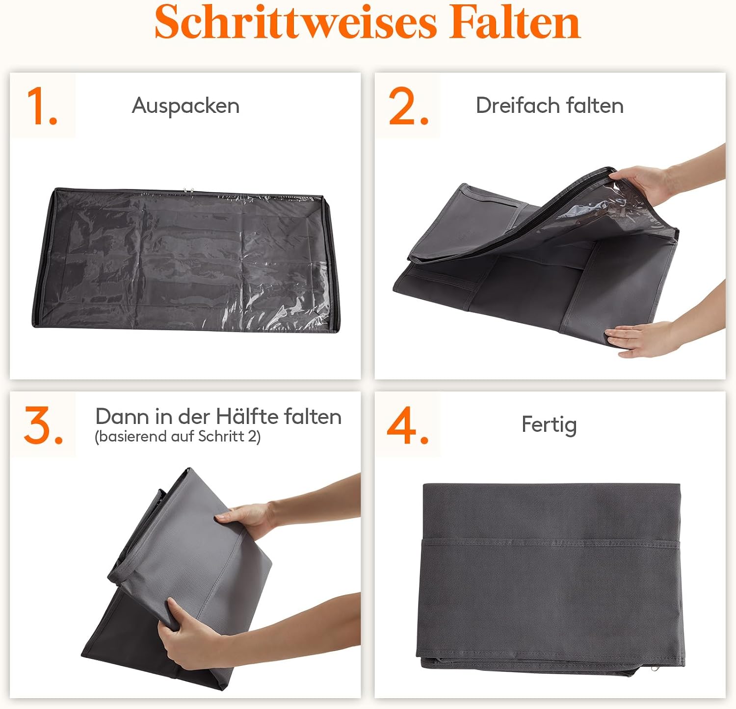 Detalle 2 de Lifewit Aufbewahrungstasche Unterbettkommode (3er-Set, 75L) – faltbar, mit Deckel und transparentem Fenster, grau