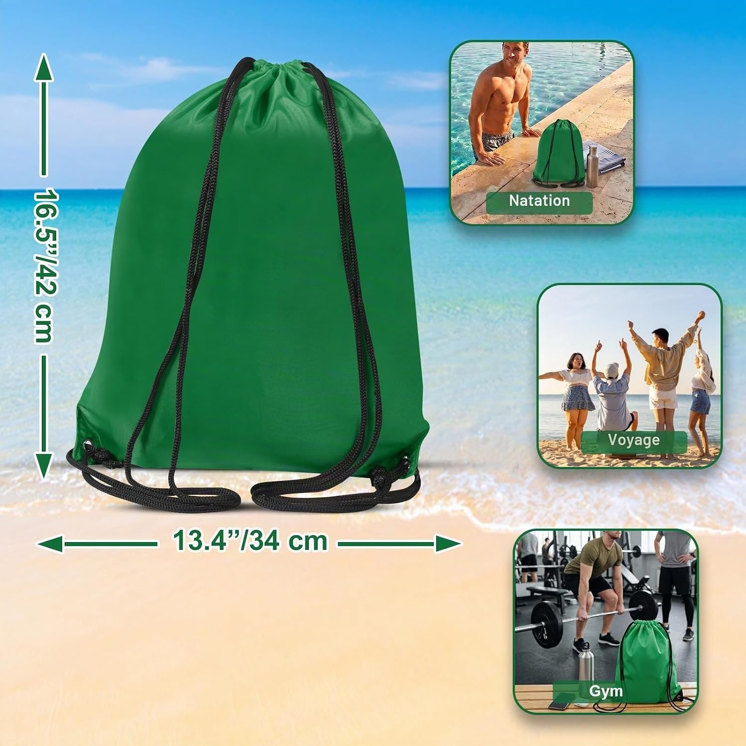 Detalle de WESTWOOD FOX gymtas met trekkoord, 4 liter, opvouwbaar en groen