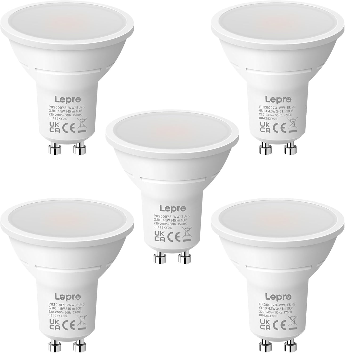 Detalle de Lepro GU10 LED Bulbs, Warm White 2700K, 4.5W, 50W Equivalent, Pack of 5 by Lighting EVER