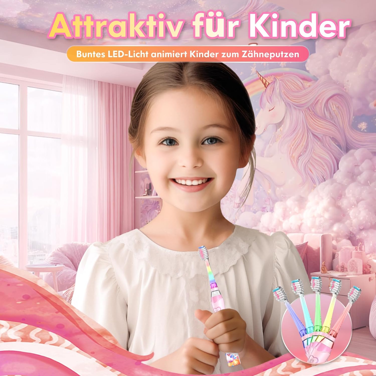 Thumbnail 1 de Elektrische Zahnbürste Kinder Einhorn Rosa 24000 VPM