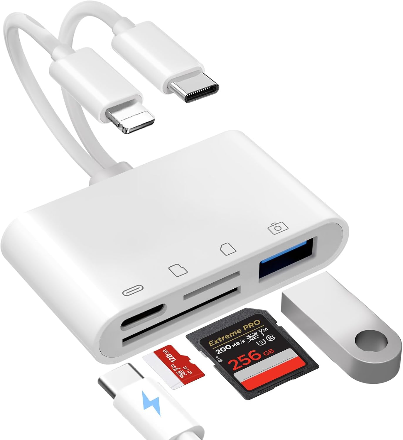 Detalle de 5-in-1 SD Kartenleser für iPhone & Android – Lightning/USB‑C, USB OTG, SD/TF, Ladefunktion