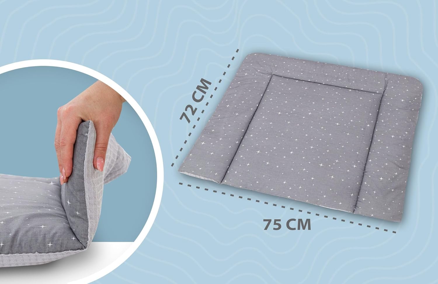 Thumbnail 2 de Table à langer bébé 75x72 cm avec matelas à langer pliable imperméable en coton lavable Oeko-Tex (compatible commode Hemnes ou Malm)