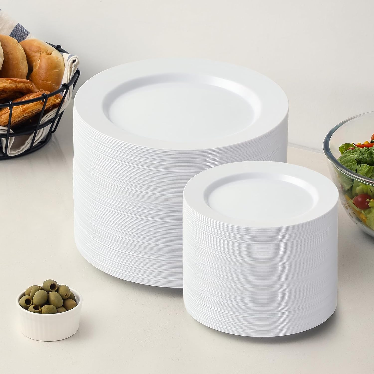 Thumbnail 5 de AOZITA 200-Count White Heavy-Duty Plastic Plates (100 Dinner + 100 Salad/Dessert)