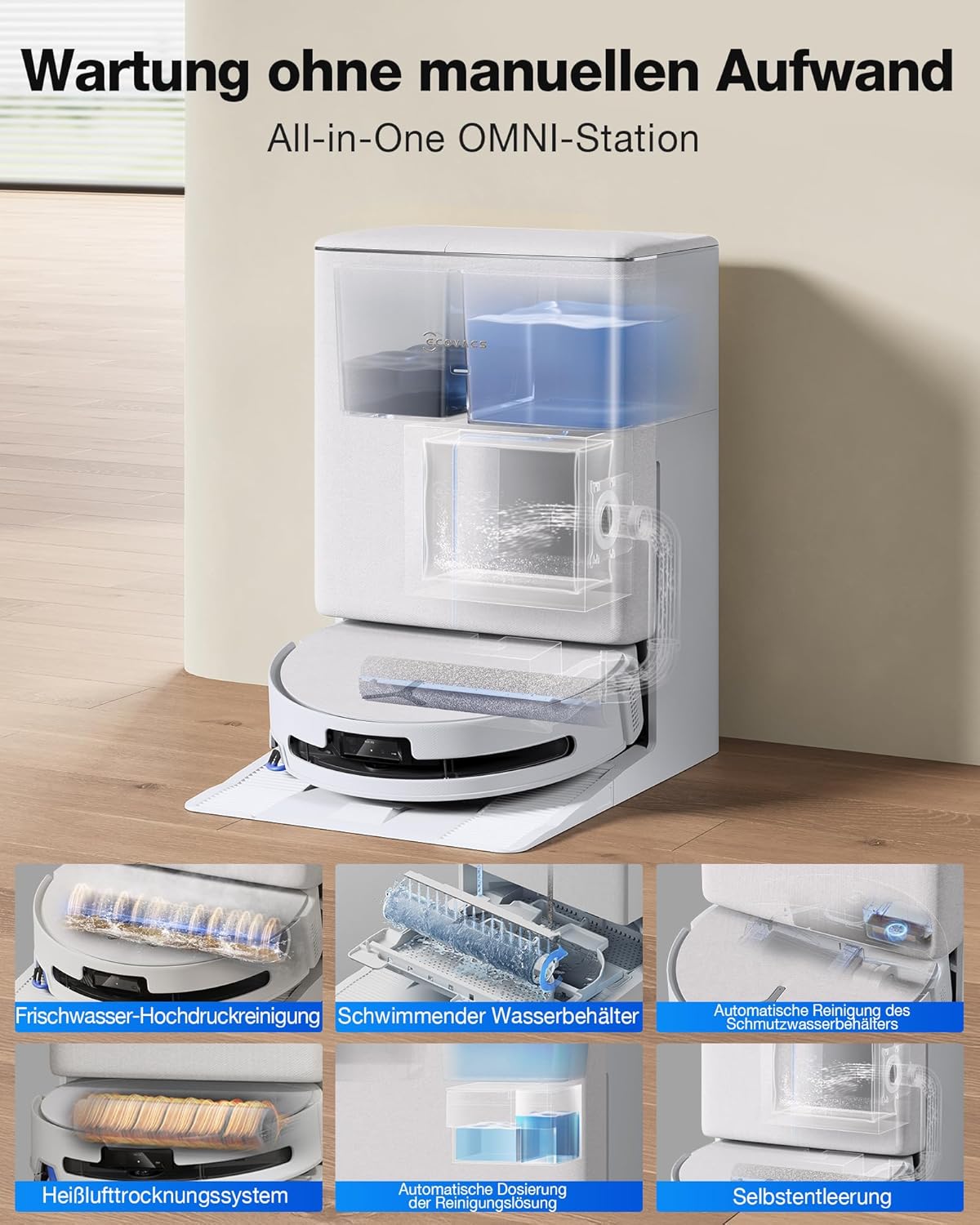 Detalle 2 de ECOVACS DEEBOT T90 PRO Omni Saugroboter mit Wischfunktion – kraftvolle Reinigung für große Haushalte