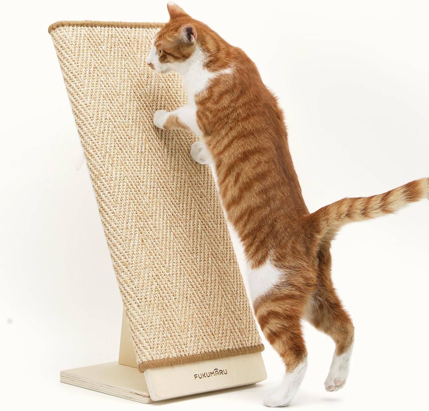 Detalle de FUKUMARU Griffoir pour chat 60 cm en sisal naturel avec rampe et tapis interchangeable (cadre en bois robuste forme de L)