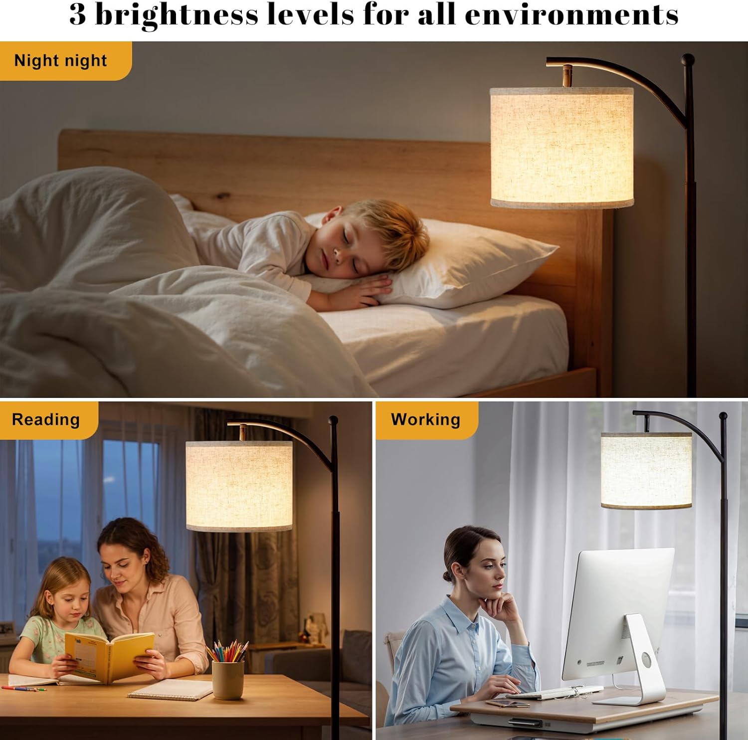 Thumbnail 2 de PreeOtti Stehlampe Wohnzimmer mit 3 Farbtemperaturen (LED, verstellbarer Leinenschirm)