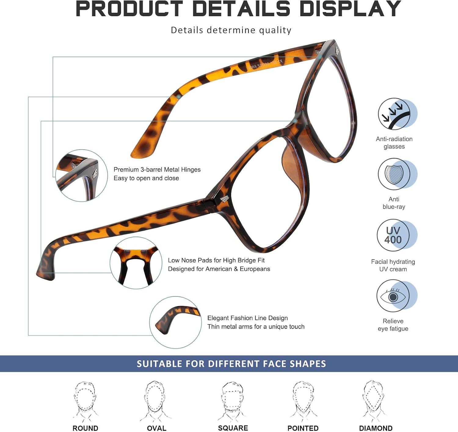 Detalle de Jectieey Reading Glasses with Polycarbonate Lenses