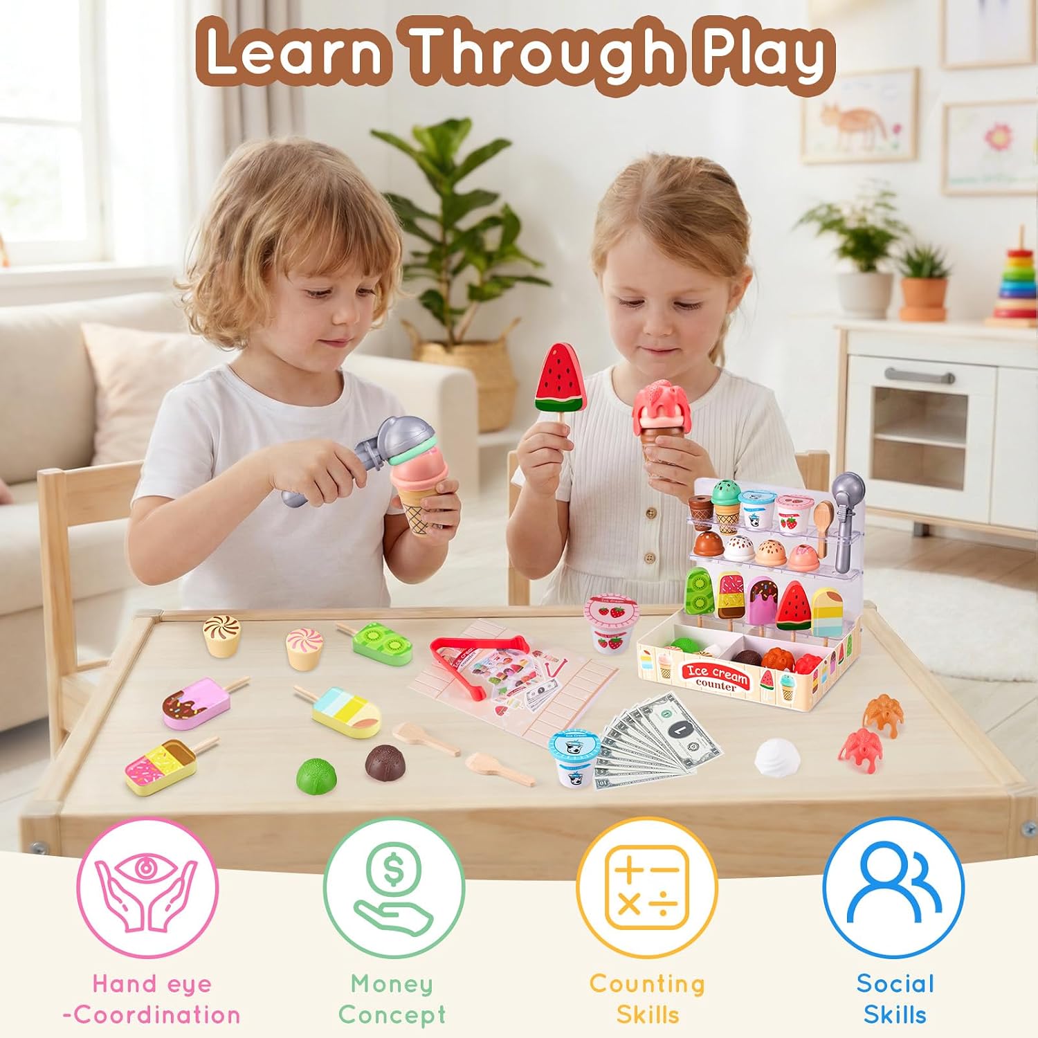 Detalle de Ehome Ice Cream Shop Play Set, Wood Accessories